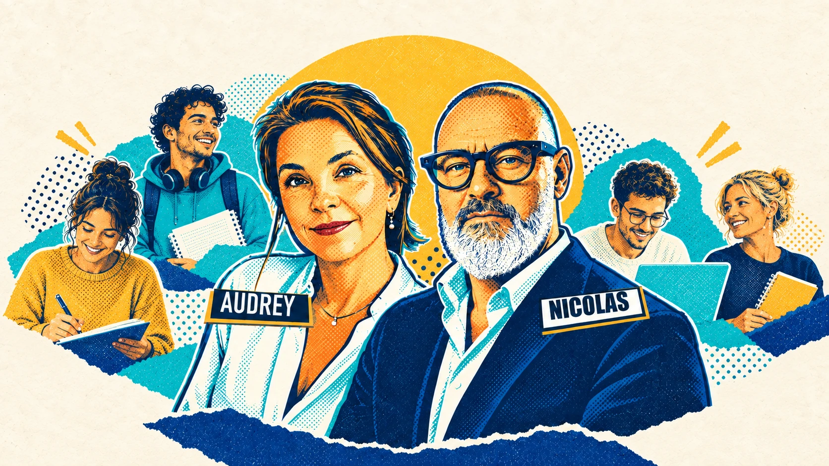 Audrey Thoreau et Nicolas entourés d’apprenants de latoortue