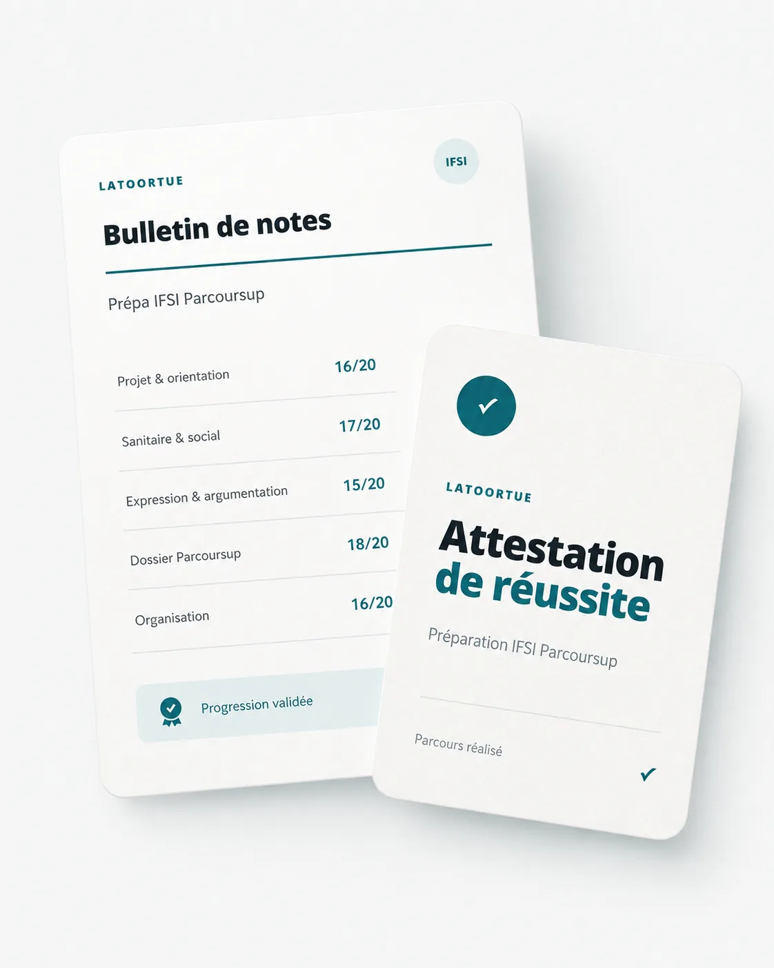 Bulletin de notes et attestation de réussite de la Prépa IFSI Parcoursup latoortue