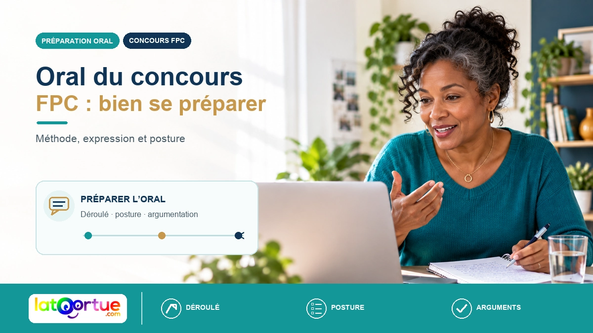 Candidate s’entraîne à un oral devant son ordinateur avec des notes de préparation.
