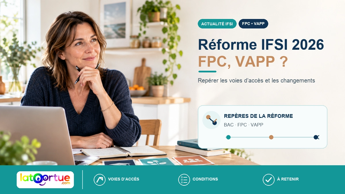 Adulte en reprise d’études réfléchit aux voies d’accès IFSI devant un ordinateur.