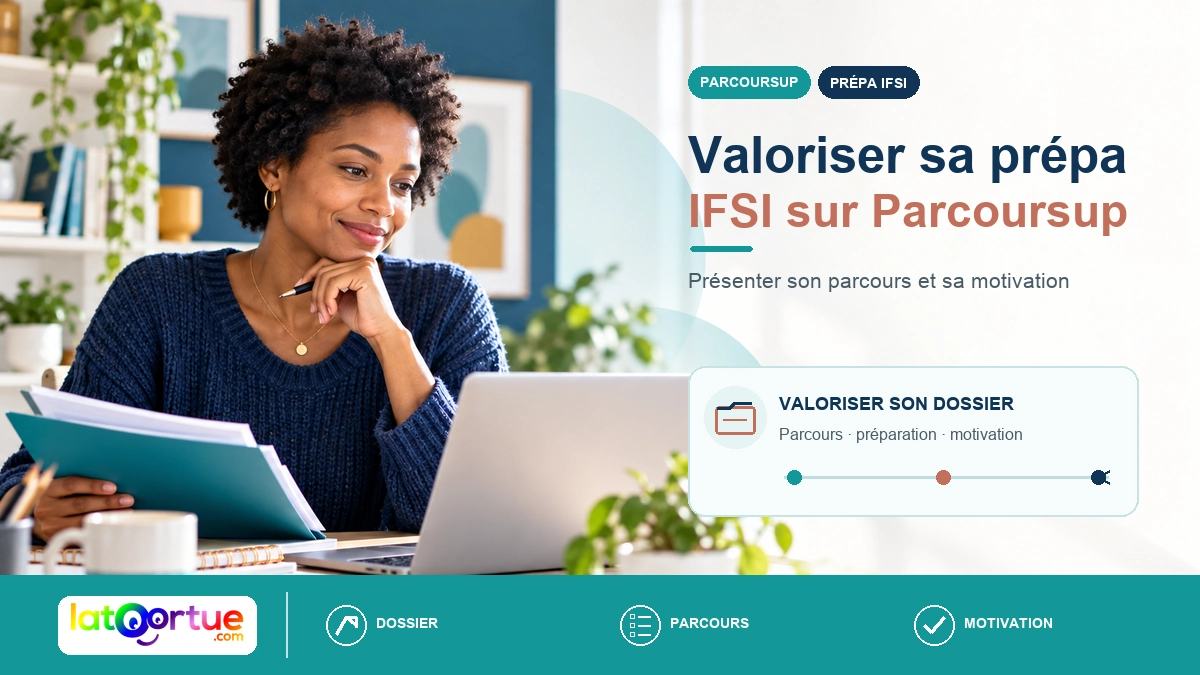 Adulte consulte son dossier Parcoursup et ses documents de préparation IFSI sur ordinateur.